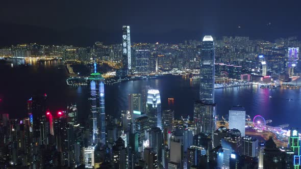 Night Aerial View of Hong Kong China