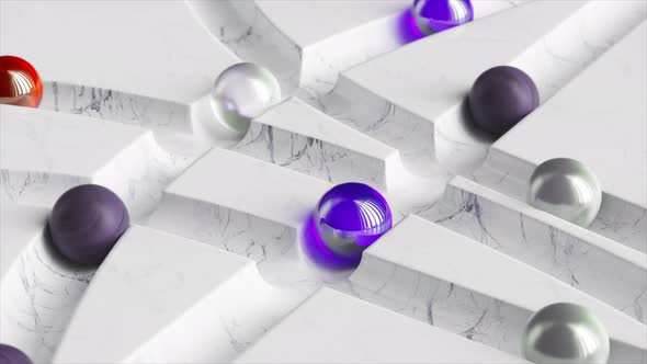 Colored Balls Roll Around the White Marble Labyrinth alt