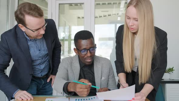 Business Team Discuss Financial Plan Argue About Analytics Sales of Company