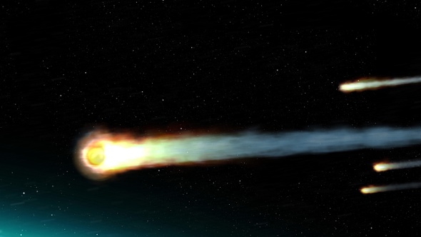 Asteroids Meteors burns in atmosphere Earth, Realistic vision alt