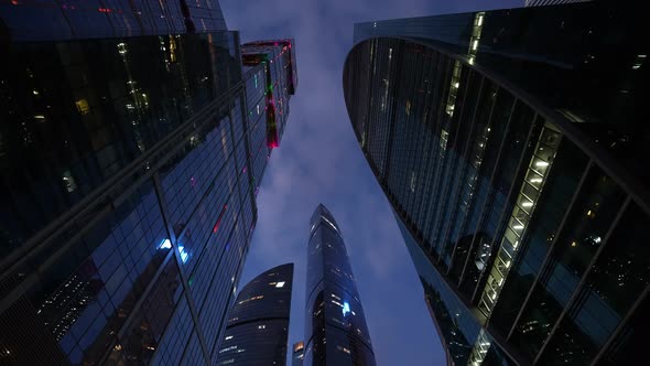 A Huge Business Center of Several Highrise Towers at Night