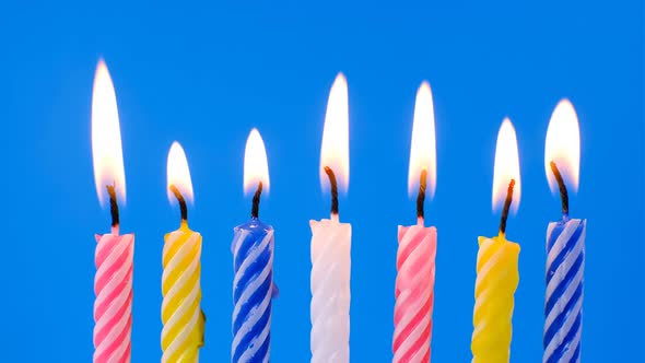 Collection Set of Birthday Candles on Blue Background Anniversary Celebration Concept