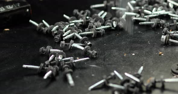 Close up of production Roofing screws