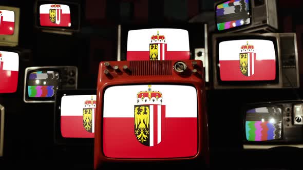 Flag of Upper Austria, Austrian State, and Retro TVs. alt