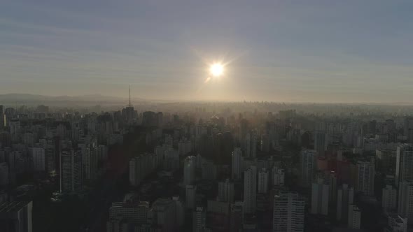 Drone Sao Paulo downtown Building Sunrise Sky 4k