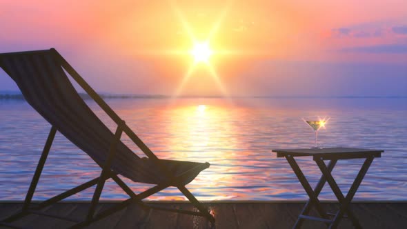 Deck Chair and Table with Glass of Wine at Lake Coast alt