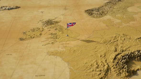 Vintage World Map - Flying Over To United Kingdom