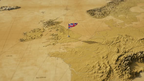 Vintage World Map - Flying Over To United Kingdom alt