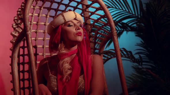 Luxury Sultana Lady is Resting in Her Palace at Night Sexy Blonde Woman alt