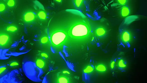 Neon Skulls With Glowing Eyes Halloween Background