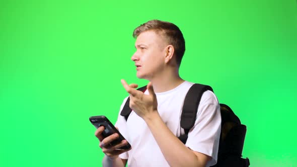 Young Man Use Navigator Map Lost Direction Chroma Key