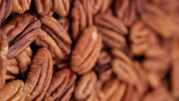 raw pecan nuts close up, rotation. Healthy food concept. Vertical video. 4K UHD video alt