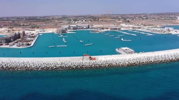 Aerial View of the Construction of the Stone Defense of the Marina