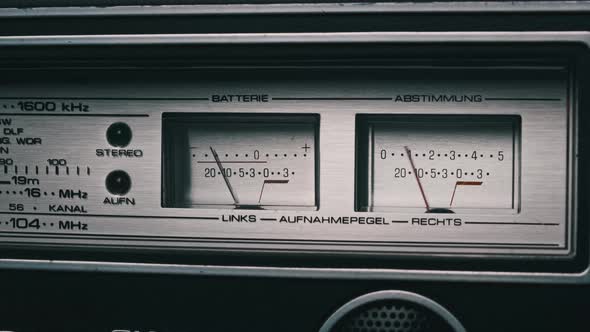Analog VU Meters on Silver Colored Stereo Tape Recorder Arrow Indicators alt
