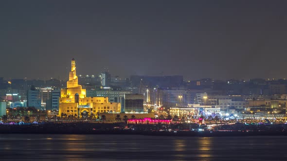 Doha Skyline with the Islamic Cultural Center Timelapse in Qatar Middle East alt