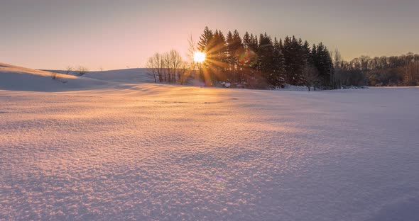 Winter Sunrise Timelapse with Lot of Snow and Sun Rays