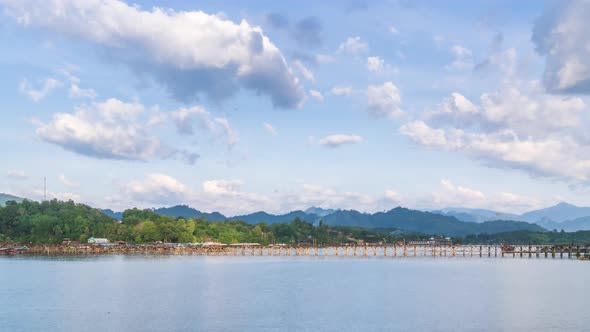 Mon Bridge over Songalia Rivern in Sangkhlaburi, Kanchanaburi, Thailand - Time Lapse