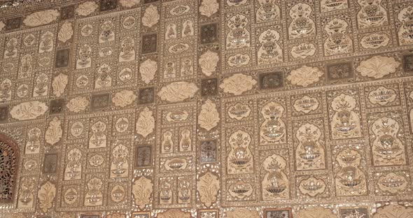Wall of the Mirror Room Inside Sheesh Mahal in Amer (Amber) Fort alt