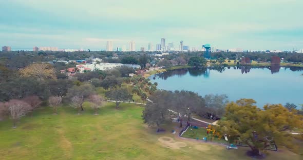4K Aerial Video of Crescent Lake and Water Tower in St Petersburg, Florida alt