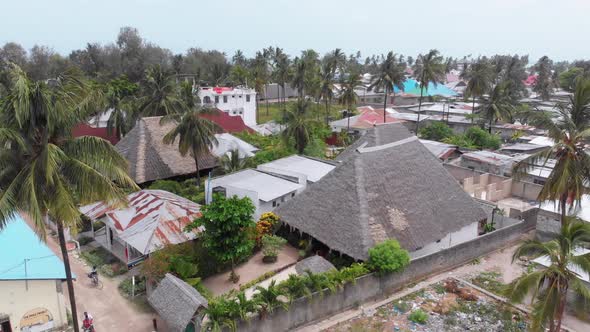 Aerial View African Slums Dirty House Roofs of Local Village Zanzibar Nungwi alt
