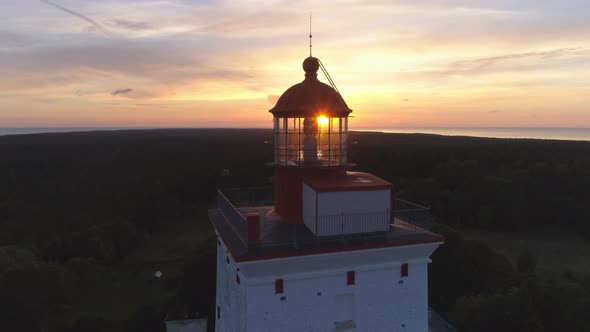 Aerial Drone Shot Of Beautiful Old Lighthouse