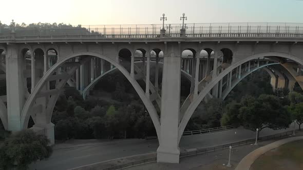 Aerial Slide of Colorado Street Bridge in Front of Ventura Fwy in LA, California alt