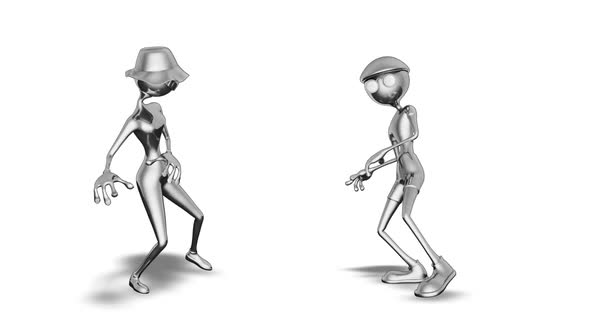 3D Silver Man and Woman Dance  Looped on White alt