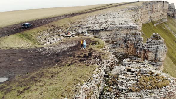 Aerial View of Stone Amphitheater in Thick Clouds Bermamyt Plateau Caucasus alt