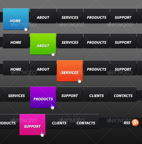 Colorful Horizontal Navigation Menu - Buttons Web Elements