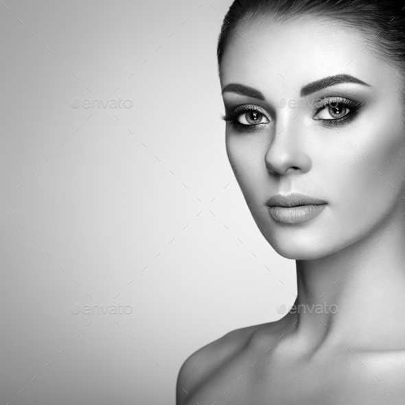Beautiful woman face with perfect makeup - Stock Photo - Images