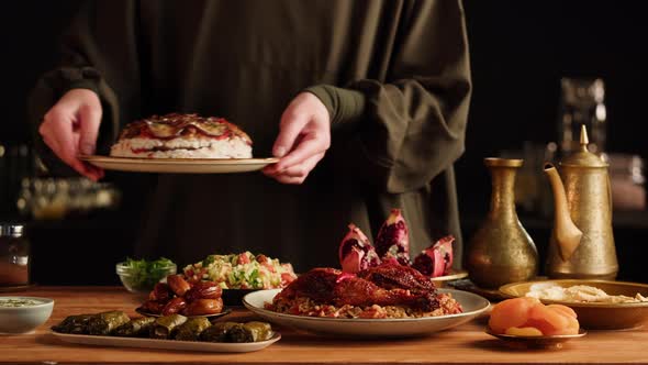 Kabsa Maqluba Dolma Tabbouleh Closeup Rice and Meat Dish Middle Eastern National Traditional Food alt