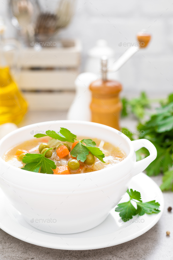 Summer light vegetarian vegetable soup - Stock Photo - Images