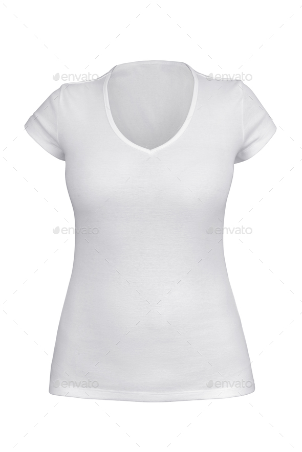 Empty white V neck T-shirt for woman isolated Stock Photo by Ha4ipuri