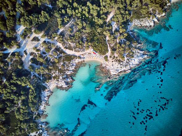 Beautiful beach top aerial view drone shot Stock Photo by haveseen