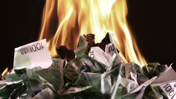 Burning One Hundred Euro Banknotes Rotate