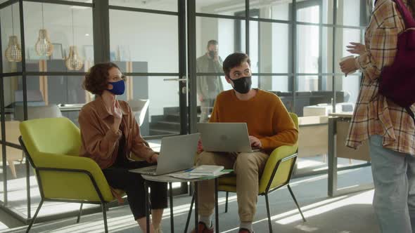 During Project Execution Two Students Meet Their Classmate She Asks Some Questions and Moves Away