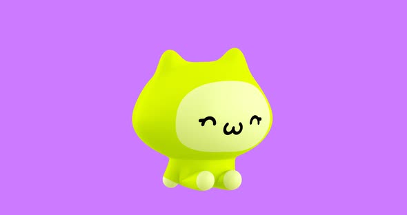 Funny Looped cartoon kawaii cat character. Cute emotions animation. 4k video
