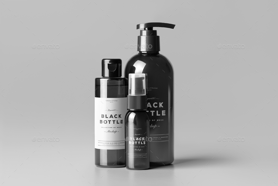 Black Bottles Cosmetic Mockup by yogurt86 | GraphicRiver