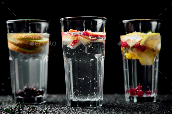 Variety of Detox infused water. Diet. Healthy drink. - Stock Photo - Images