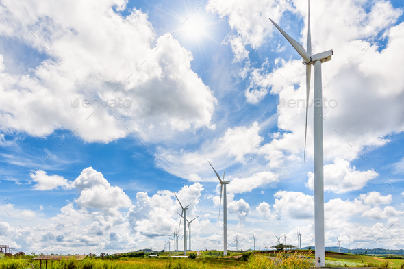 Landscape windmills under the sun - Stock Photo - Images