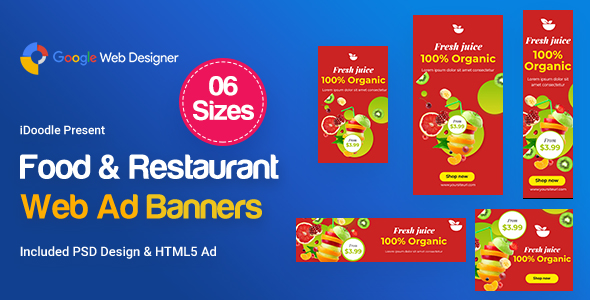 Food & Restaurant Banners HTML5 Ad D80 - GWD & PSD