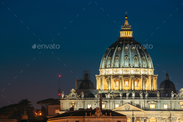 Rome, Italy. Dome Of Papal Basilica Of St. Peter In Vatican In E - Stock Photo - Images
