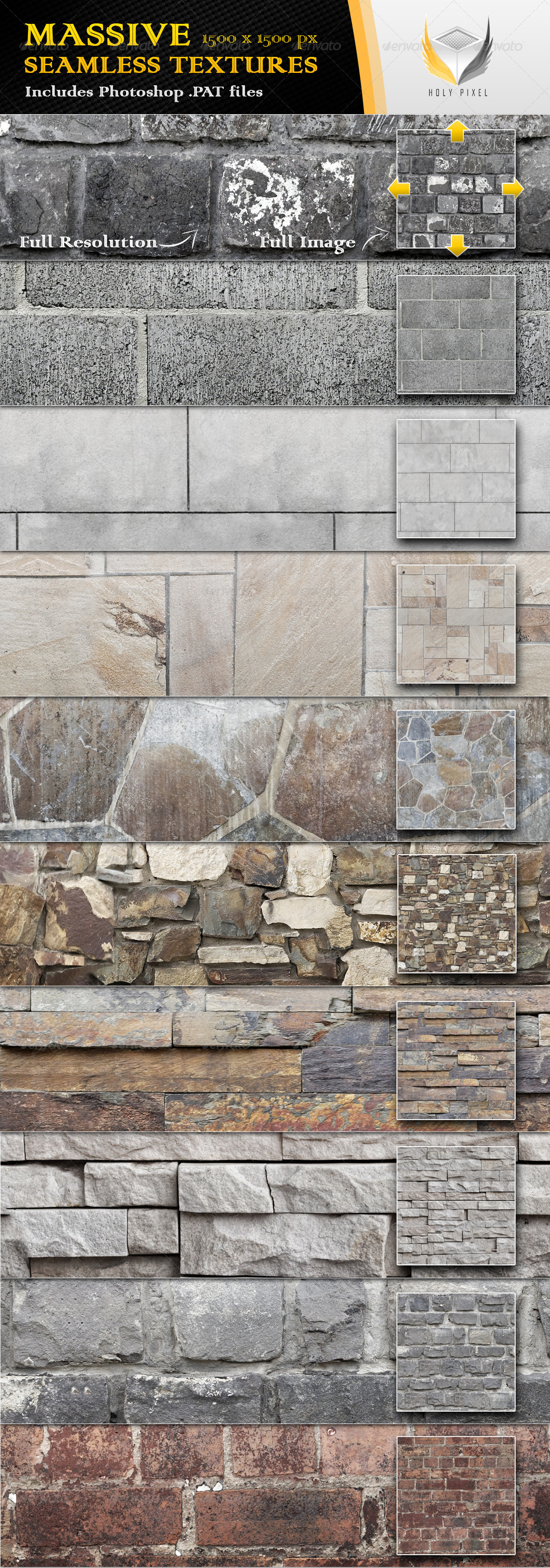 10 Seamless Stone Wall Textures by holypixel | GraphicRiver