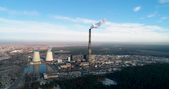 Aerial View of the Waste Incinerator Plant With Smoking Smokestack alt