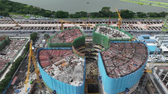 Aerial footage of construction site in shenzhen city, China,Hyper lapse alt