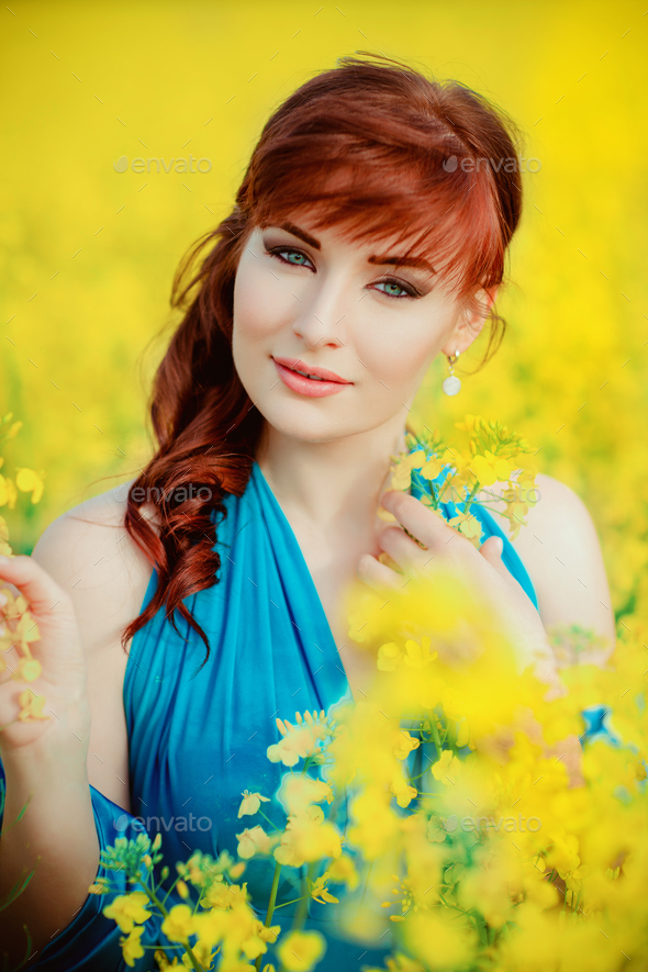 blue dress with yellow flowers