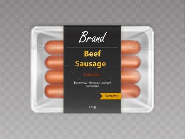 Download Beef Sausages In Sealed Packaging Realistic Vector By Vectorpocket