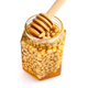 A honey jar with pine nuts and a spoon for honey on white backgr Stock  Photo by Nataljusja