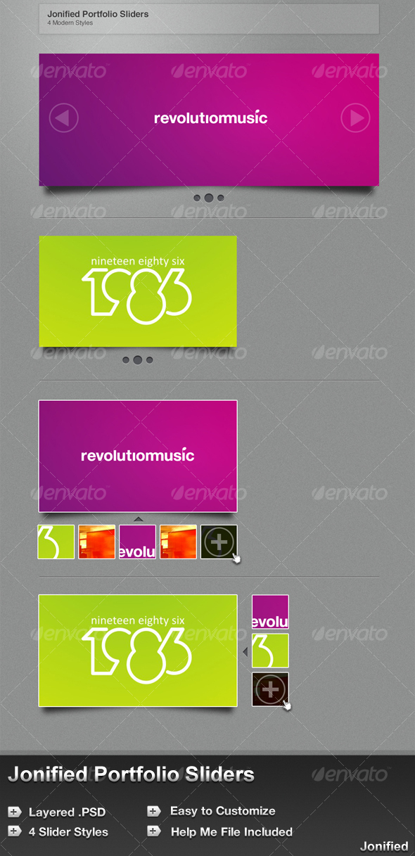 Portfolio Sliders - 4 Modern Styles - Jonified - Web Elements