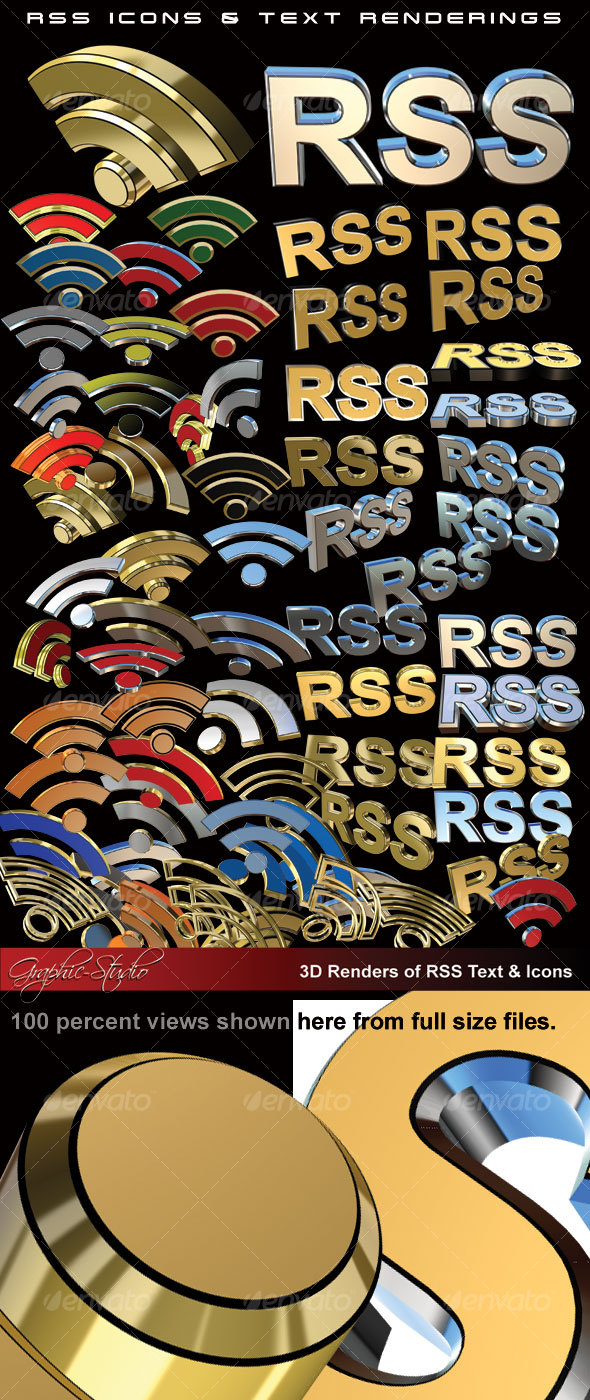 70+ 3D RSS Icons & Text Renderings - Technology Isolated Objects